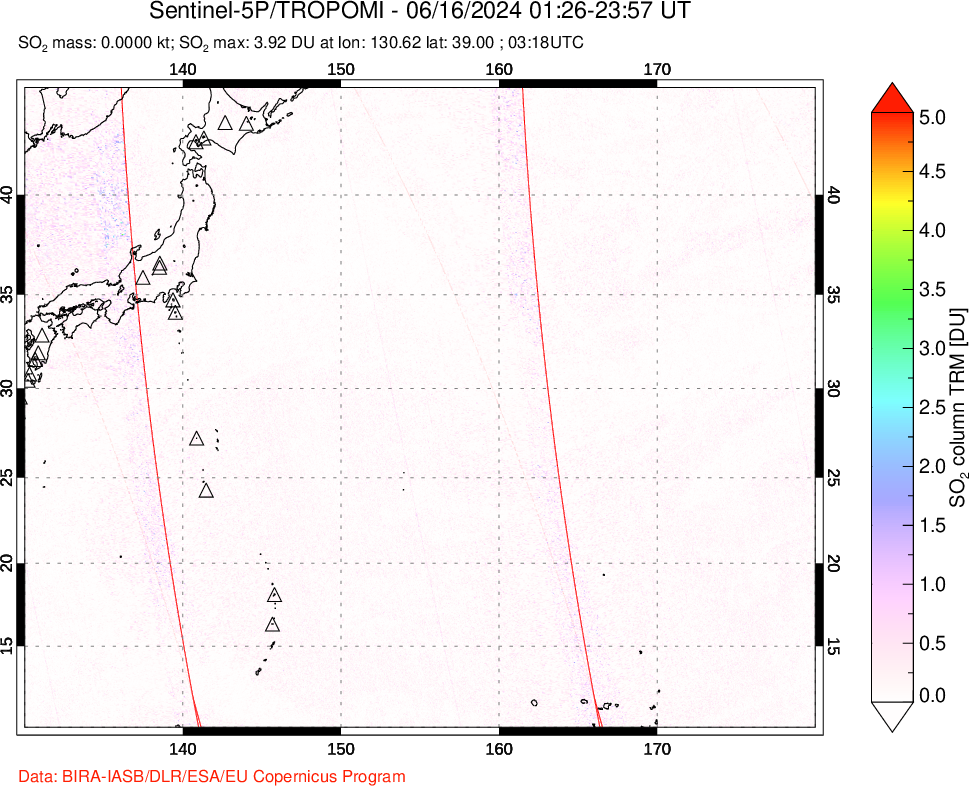 A sulfur dioxide image over Western Pacific on Jun 16, 2024.