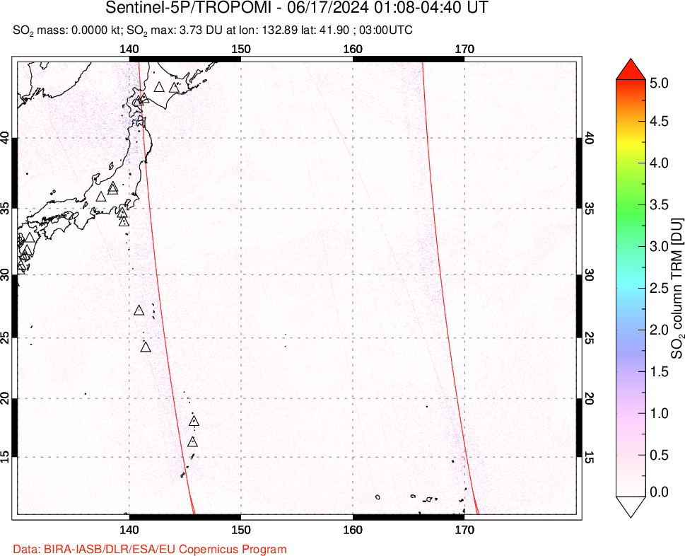 A sulfur dioxide image over Western Pacific on Jun 17, 2024.