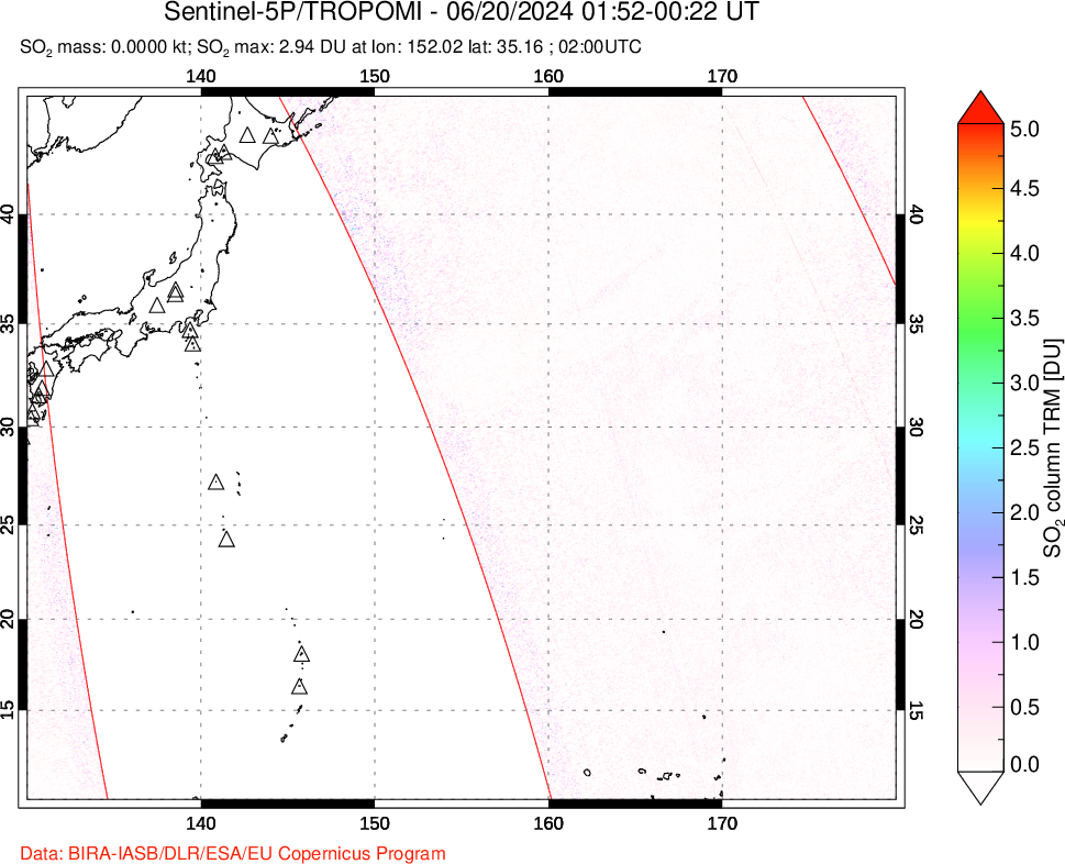 A sulfur dioxide image over Western Pacific on Jun 20, 2024.