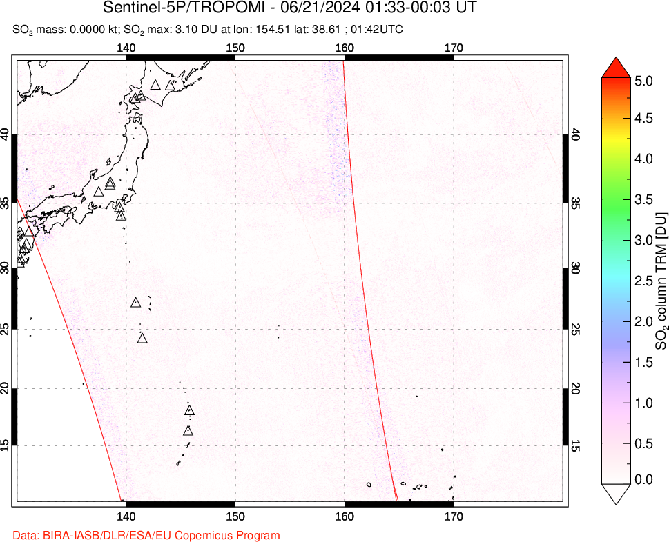 A sulfur dioxide image over Western Pacific on Jun 21, 2024.