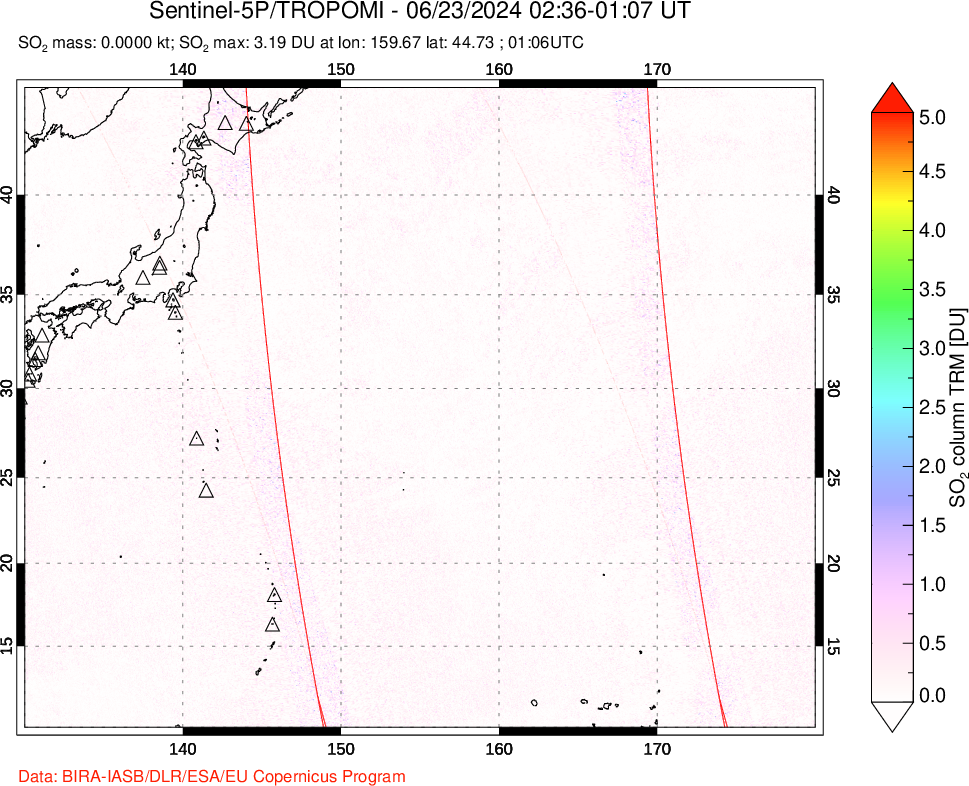 A sulfur dioxide image over Western Pacific on Jun 23, 2024.