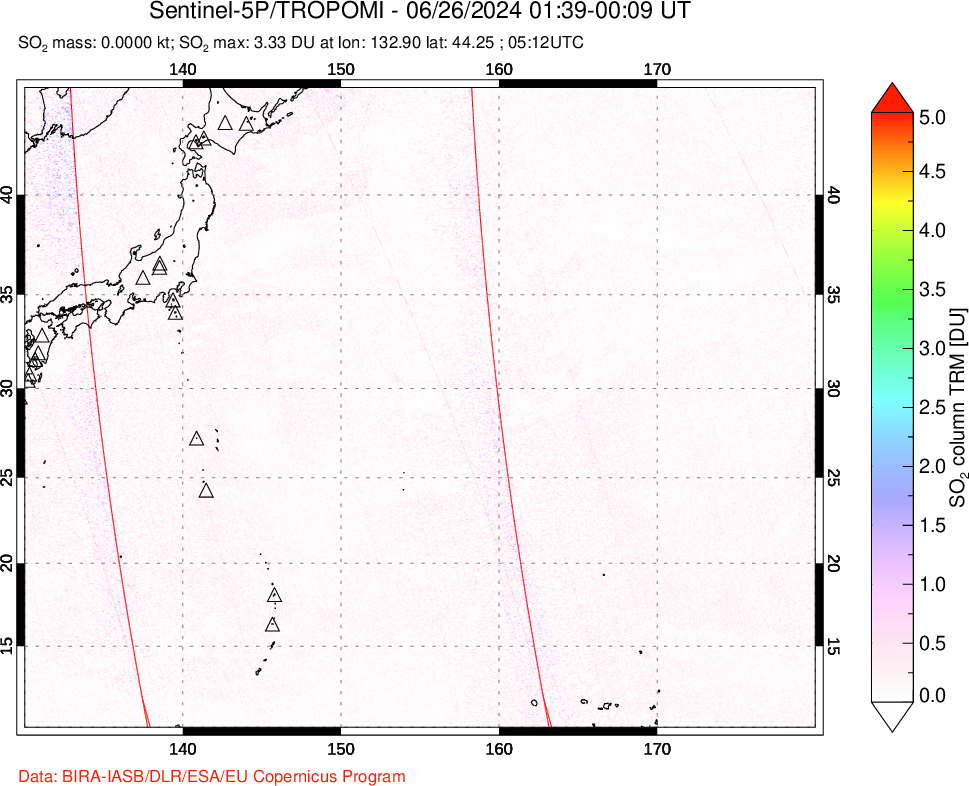 A sulfur dioxide image over Western Pacific on Jun 26, 2024.