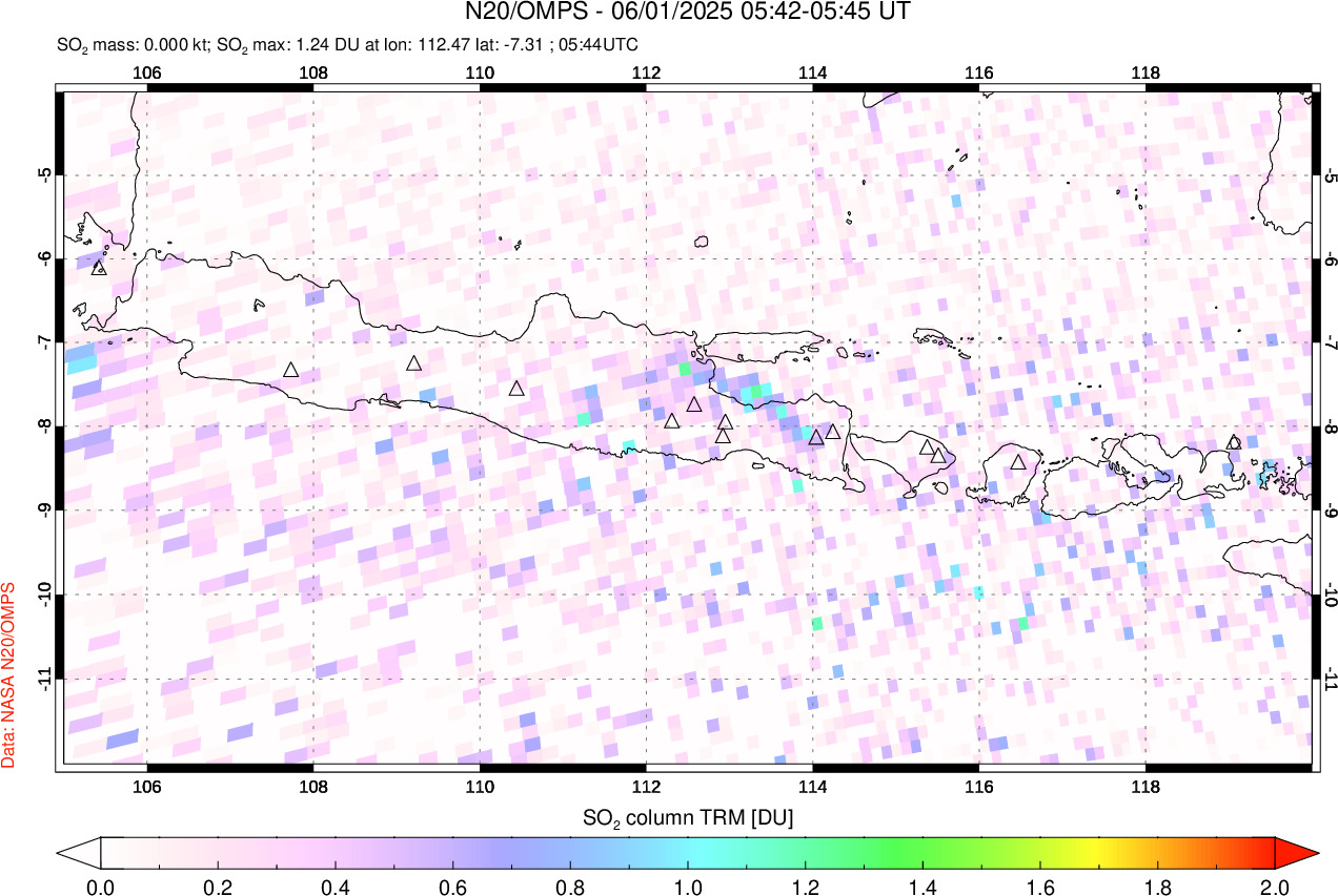 A sulfur dioxide image over Java, Indonesia on Jun 01, 2025.