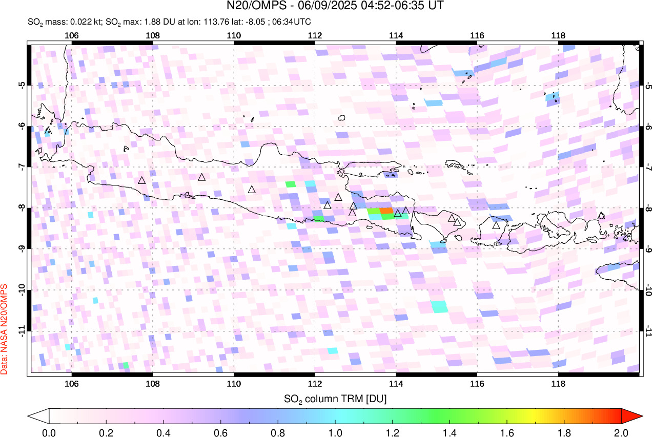 A sulfur dioxide image over Java, Indonesia on Jun 09, 2025.