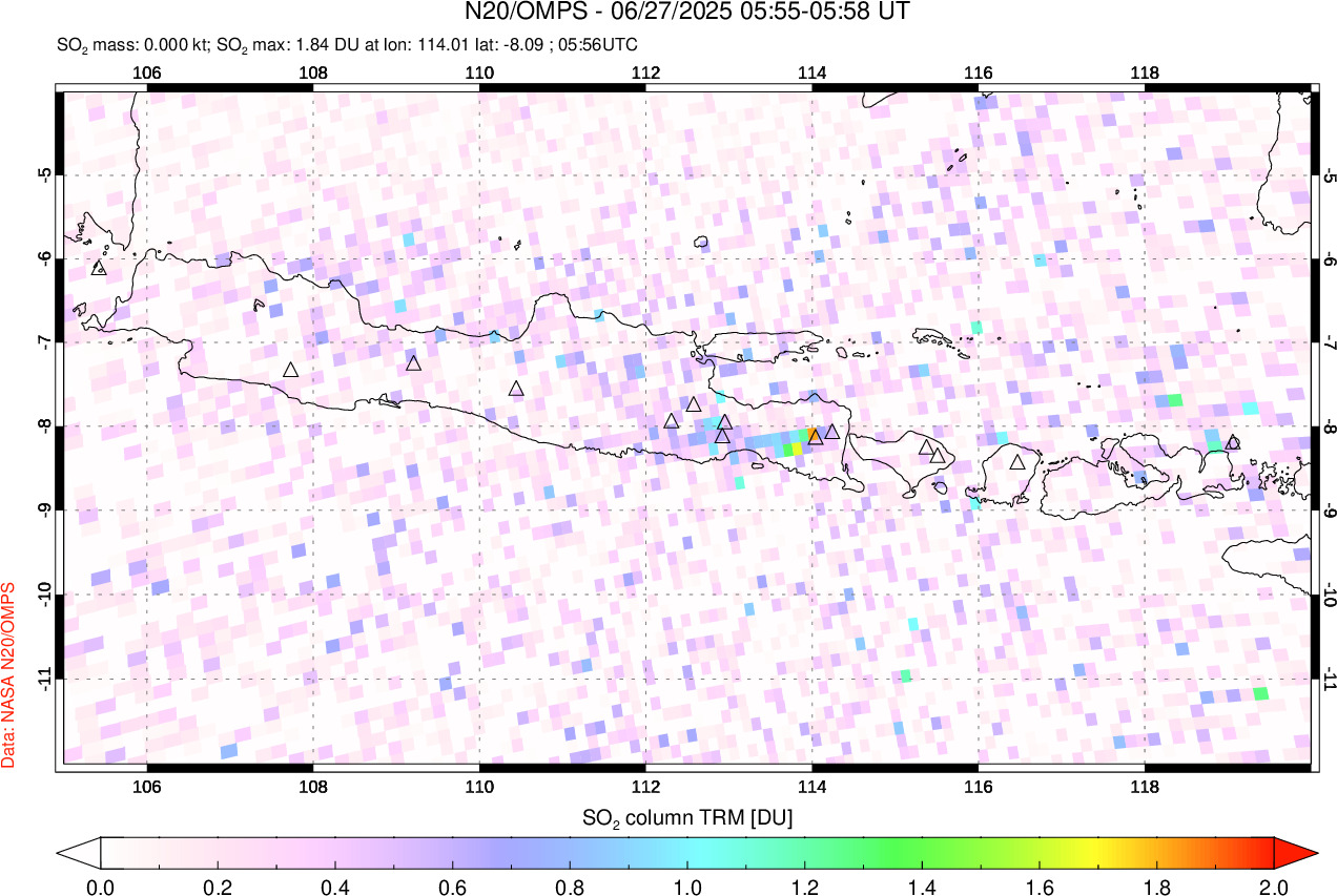 A sulfur dioxide image over Java, Indonesia on Jun 27, 2025.