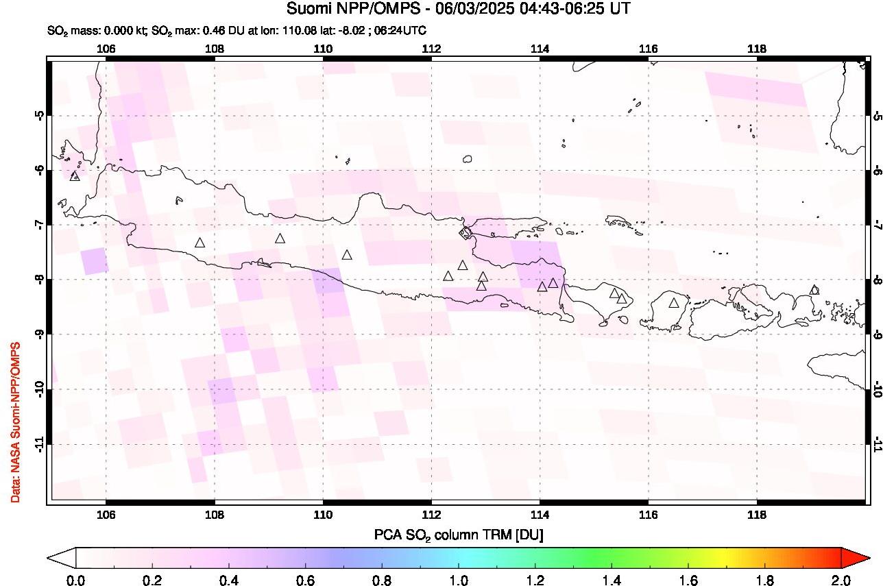 A sulfur dioxide image over Java, Indonesia on Jun 03, 2025.