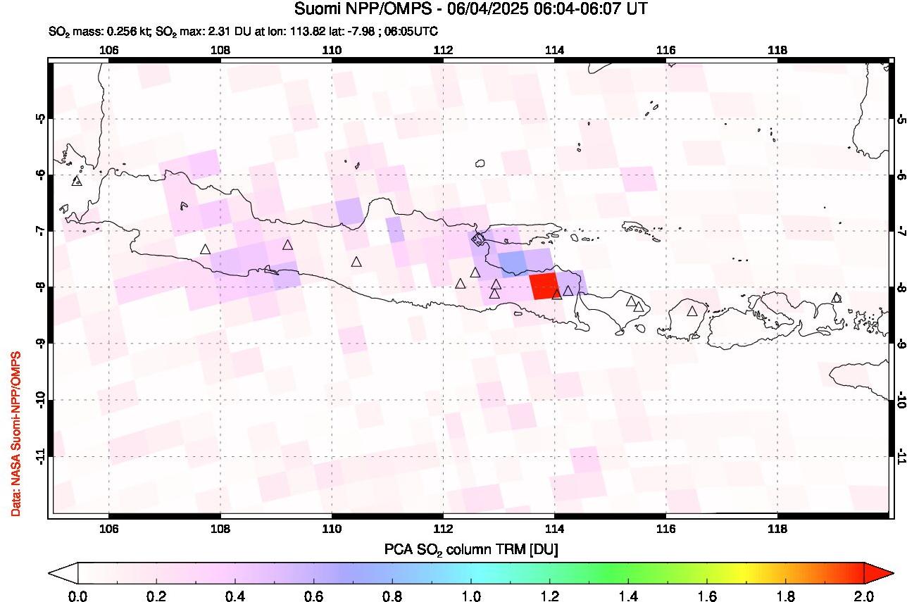 A sulfur dioxide image over Java, Indonesia on Jun 04, 2025.