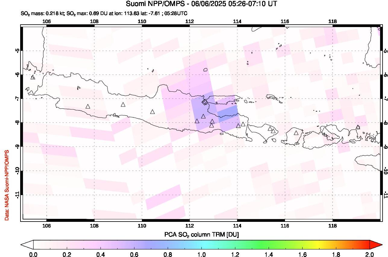 A sulfur dioxide image over Java, Indonesia on Jun 06, 2025.