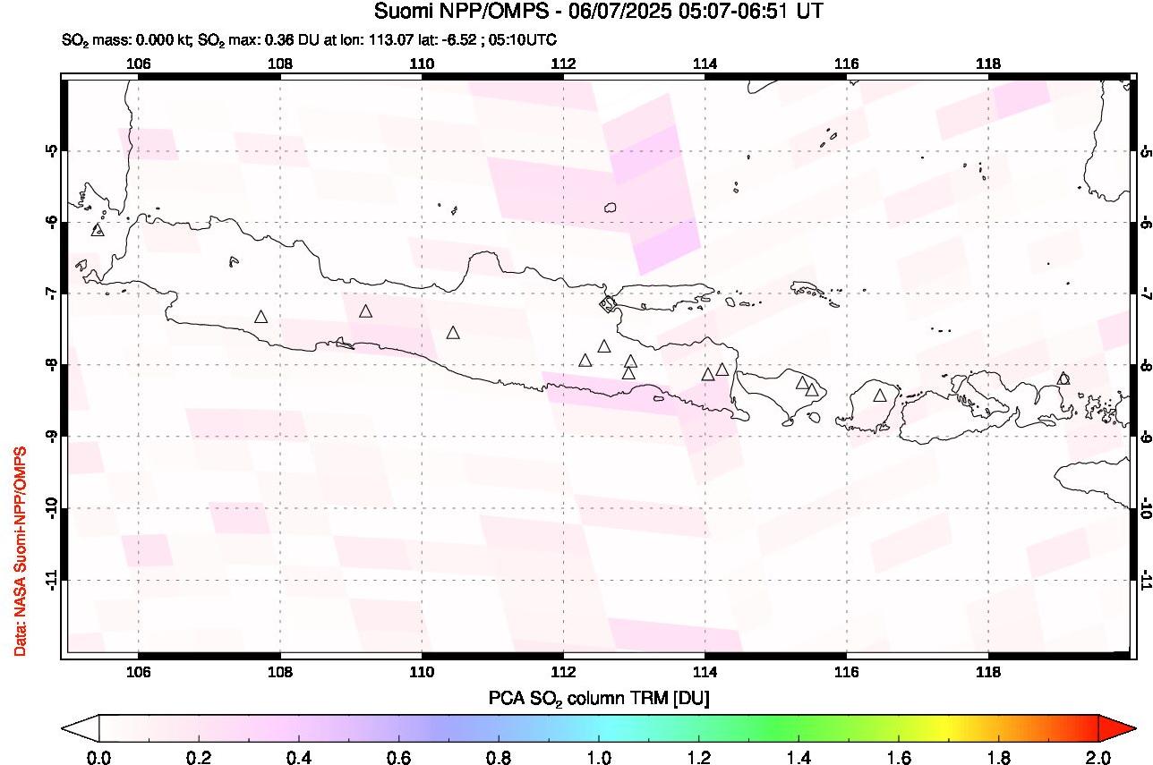 A sulfur dioxide image over Java, Indonesia on Jun 07, 2025.