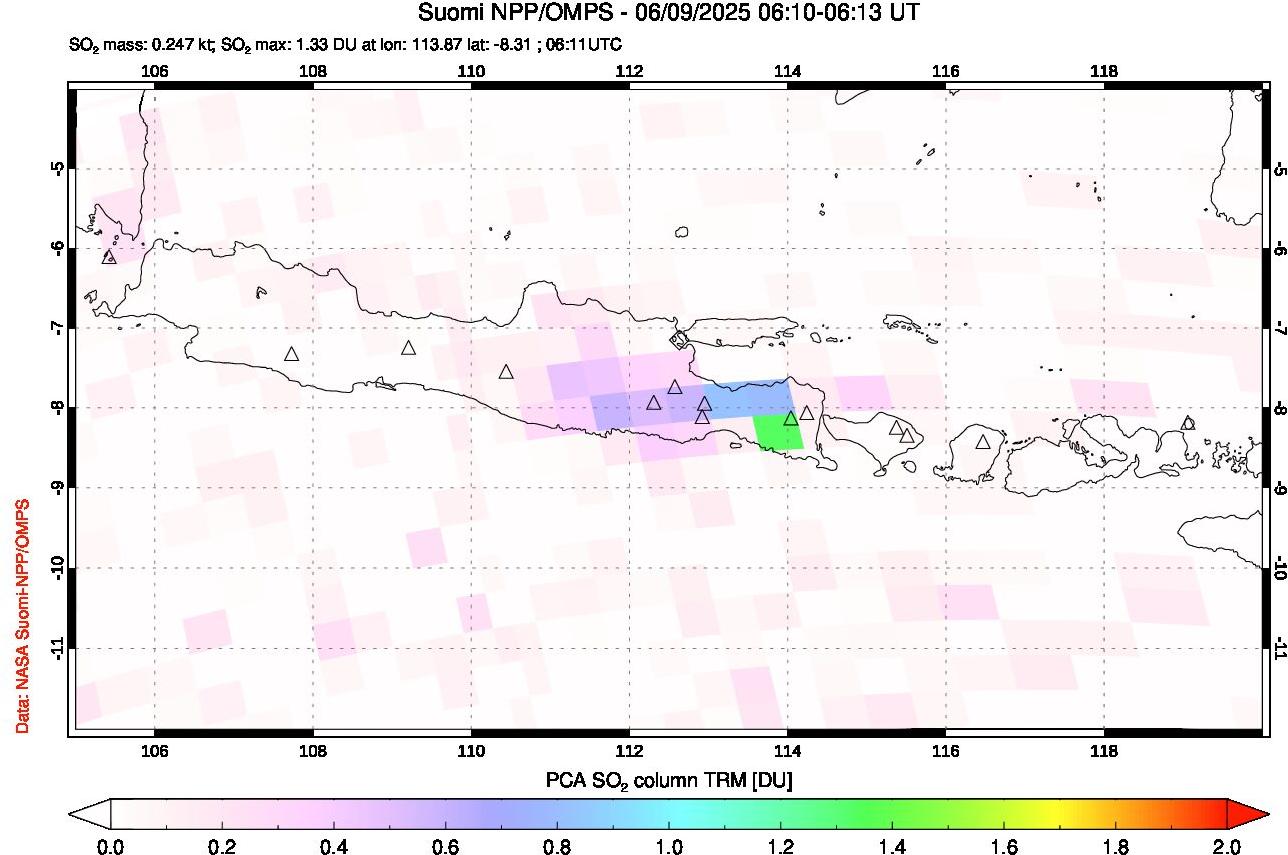 A sulfur dioxide image over Java, Indonesia on Jun 09, 2025.