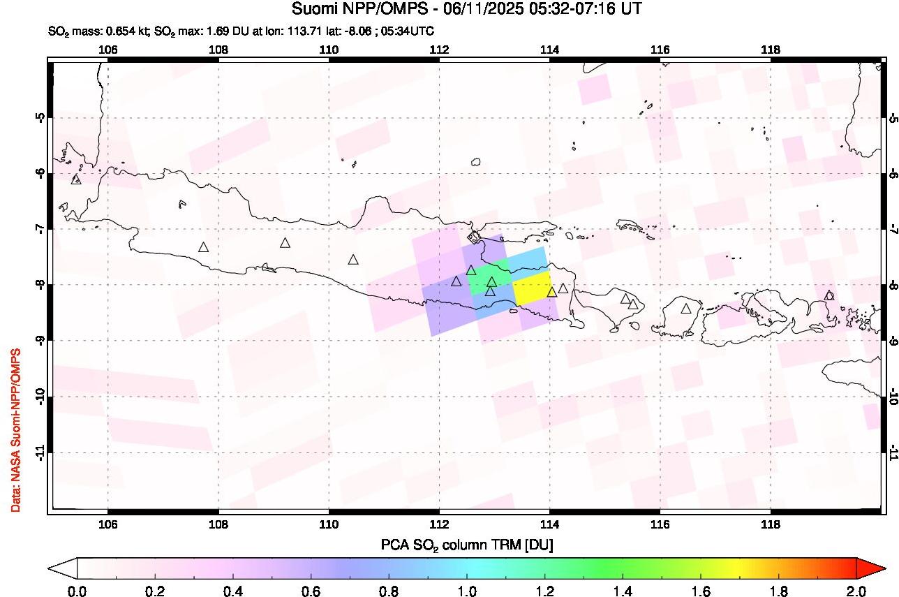 A sulfur dioxide image over Java, Indonesia on Jun 11, 2025.