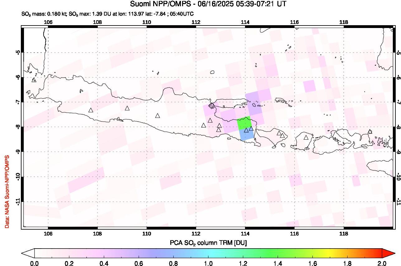 A sulfur dioxide image over Java, Indonesia on Jun 16, 2025.