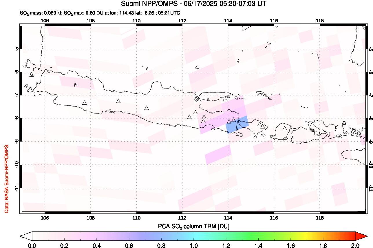 A sulfur dioxide image over Java, Indonesia on Jun 17, 2025.