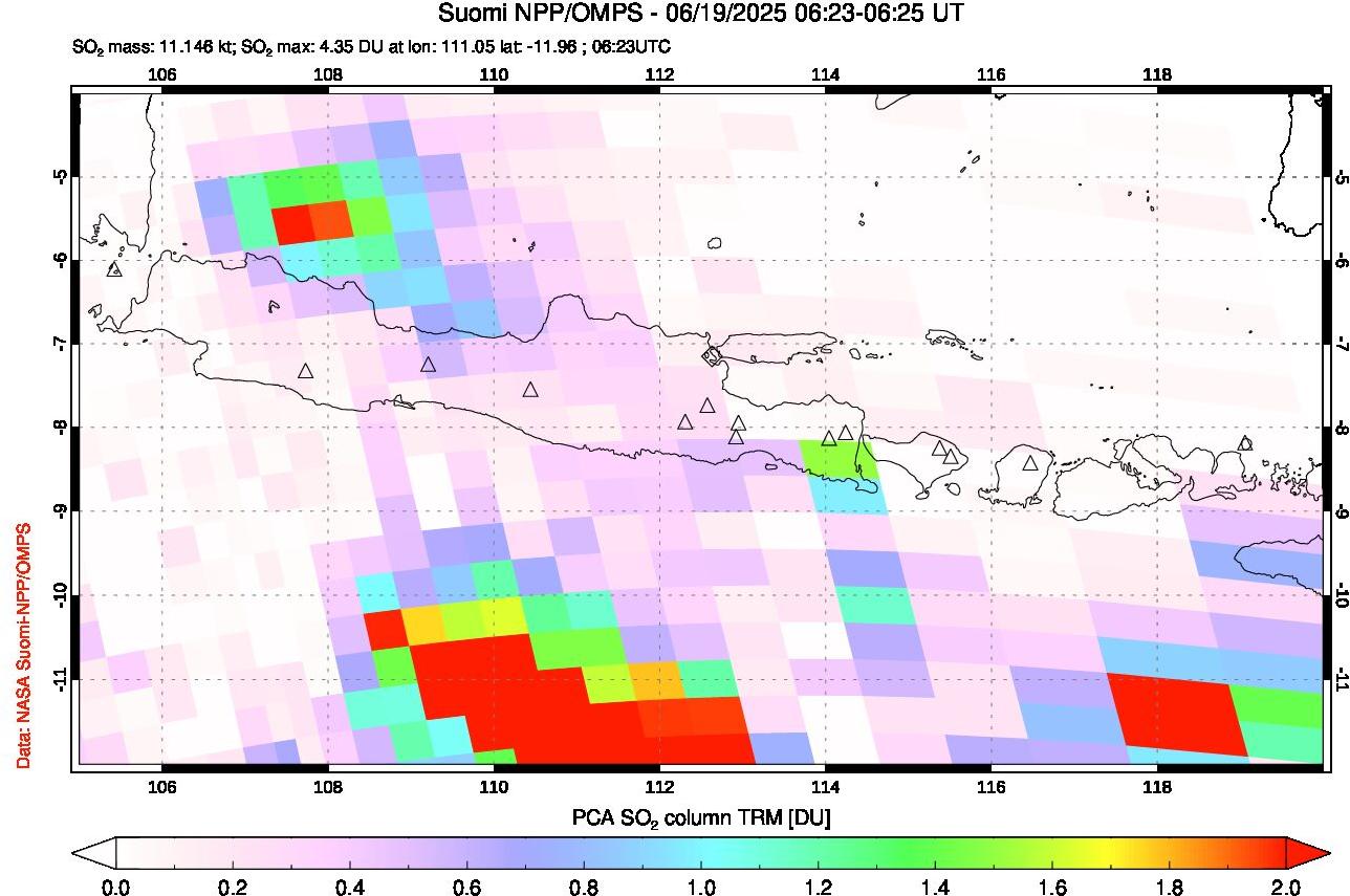 A sulfur dioxide image over Java, Indonesia on Jun 19, 2025.