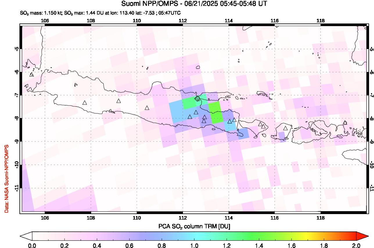 A sulfur dioxide image over Java, Indonesia on Jun 21, 2025.