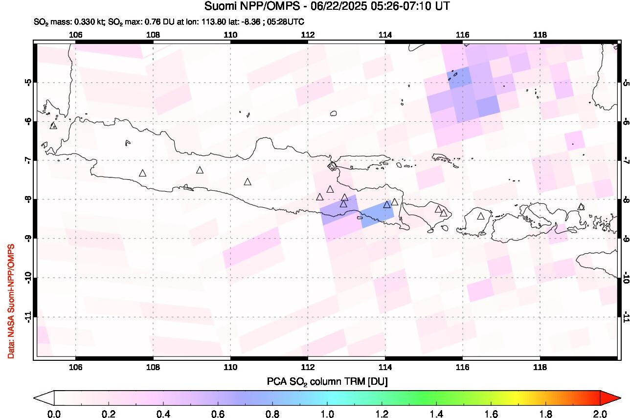 A sulfur dioxide image over Java, Indonesia on Jun 22, 2025.
