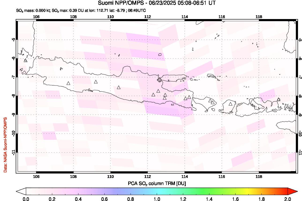 A sulfur dioxide image over Java, Indonesia on Jun 23, 2025.