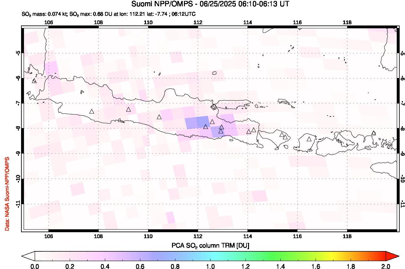 A sulfur dioxide image over Java, Indonesia on Jun 25, 2025.