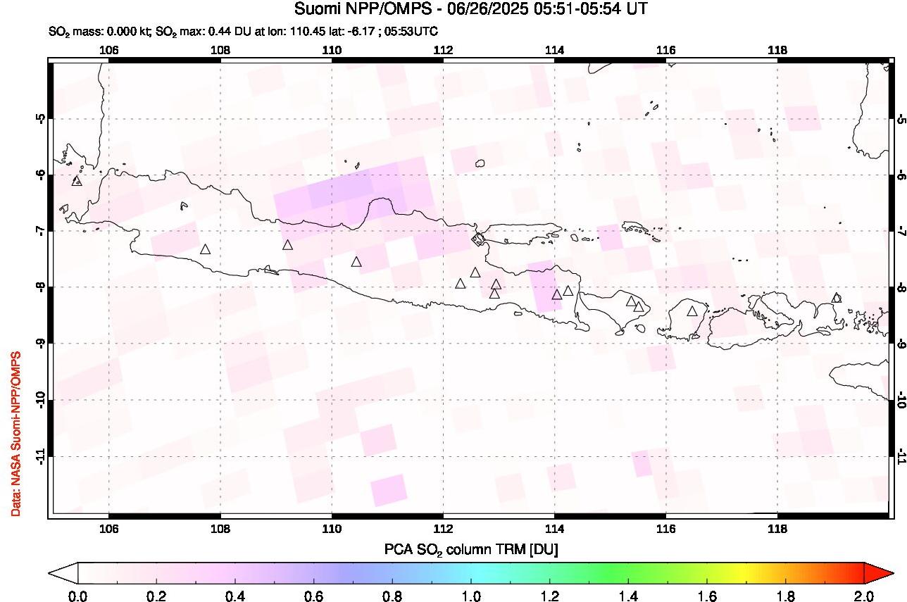 A sulfur dioxide image over Java, Indonesia on Jun 26, 2025.