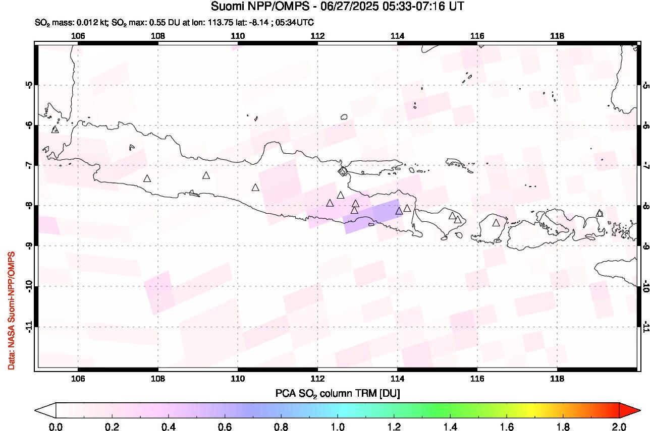A sulfur dioxide image over Java, Indonesia on Jun 27, 2025.