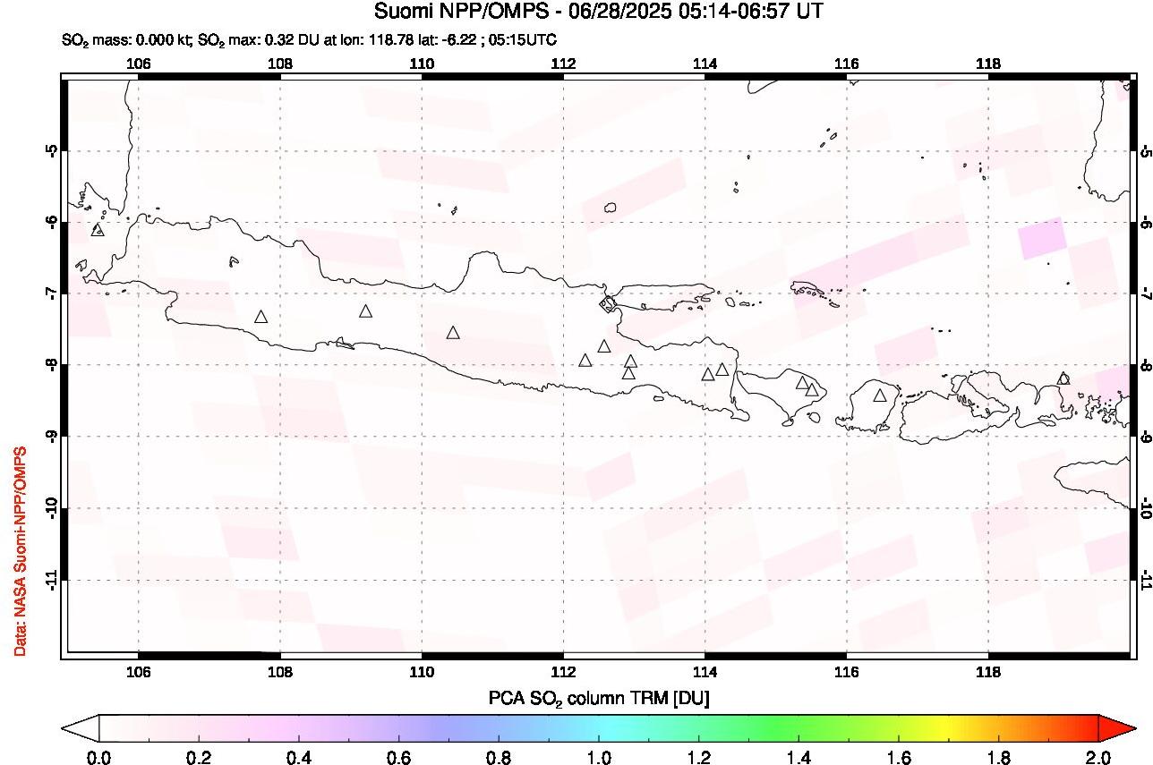 A sulfur dioxide image over Java, Indonesia on Jun 28, 2025.