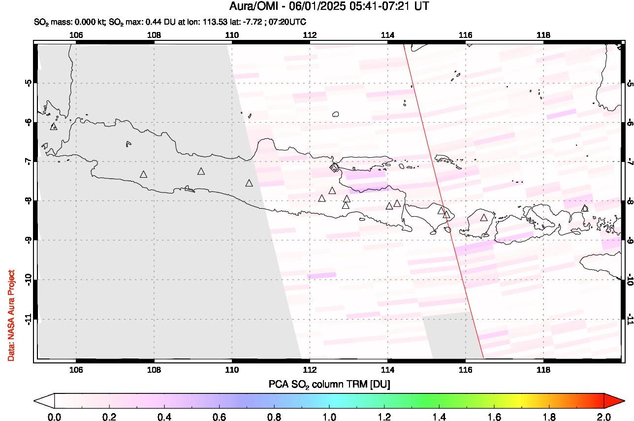A sulfur dioxide image over Java, Indonesia on Jun 01, 2025.