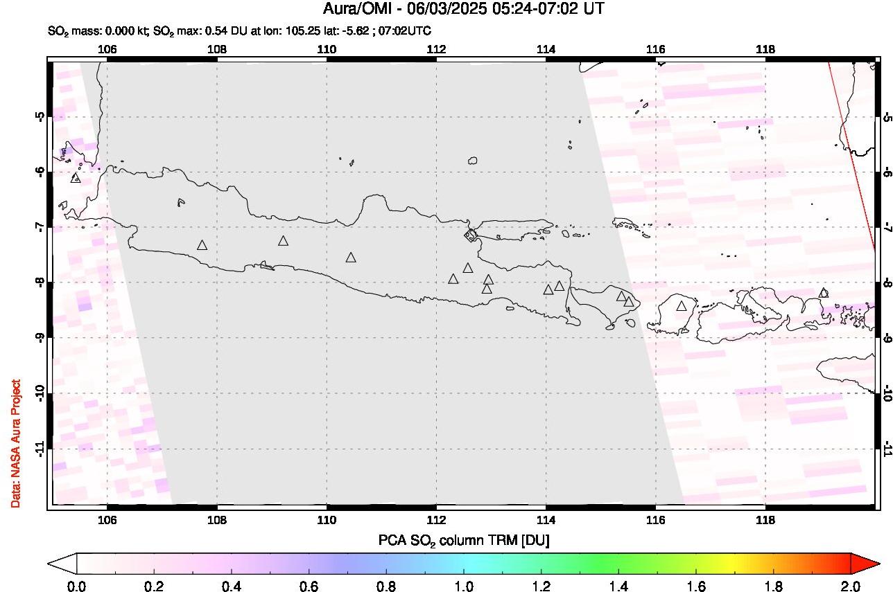 A sulfur dioxide image over Java, Indonesia on Jun 03, 2025.