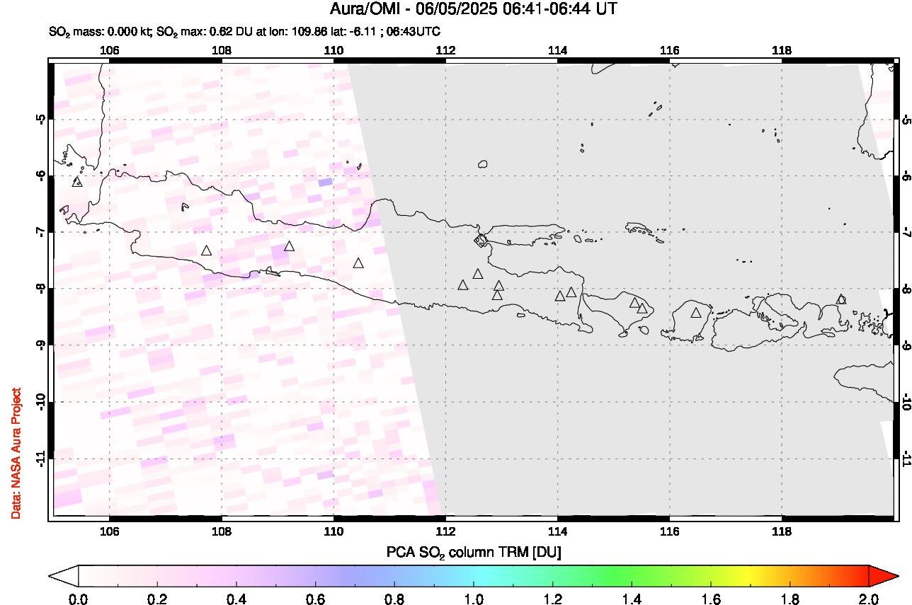 A sulfur dioxide image over Java, Indonesia on Jun 05, 2025.