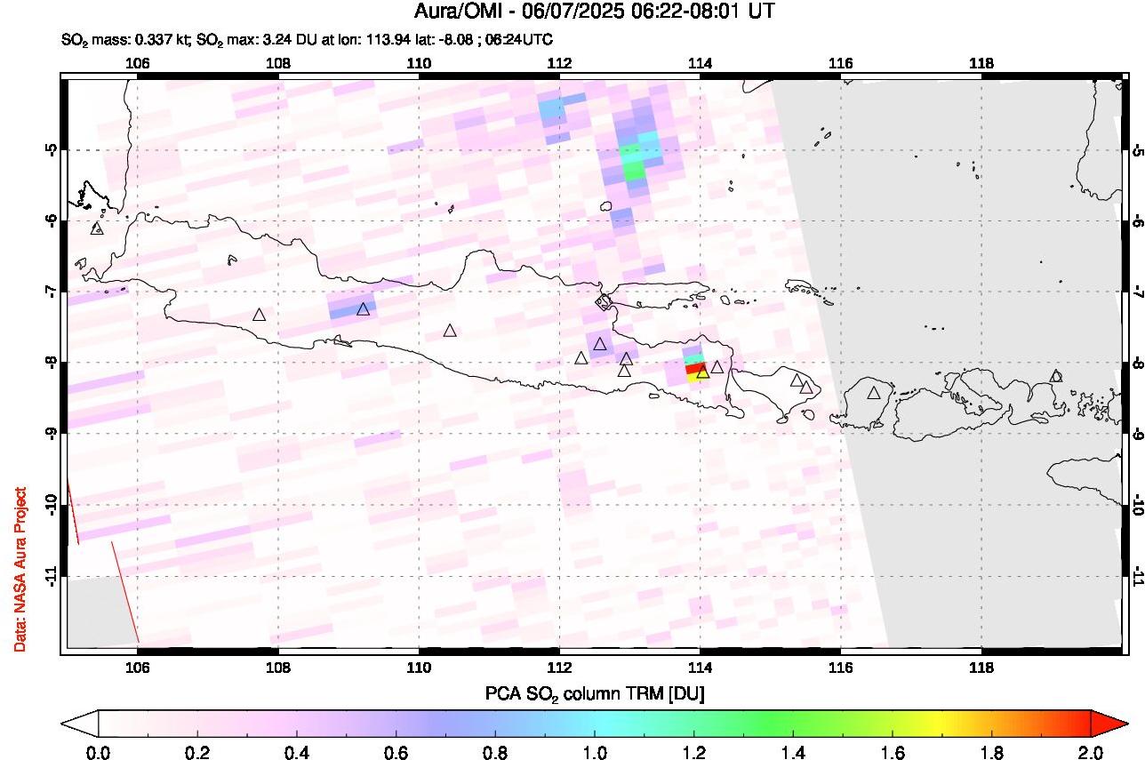 A sulfur dioxide image over Java, Indonesia on Jun 07, 2025.