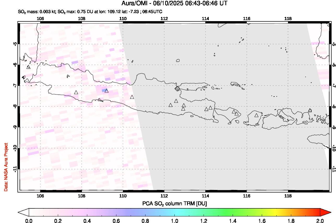A sulfur dioxide image over Java, Indonesia on Jun 10, 2025.