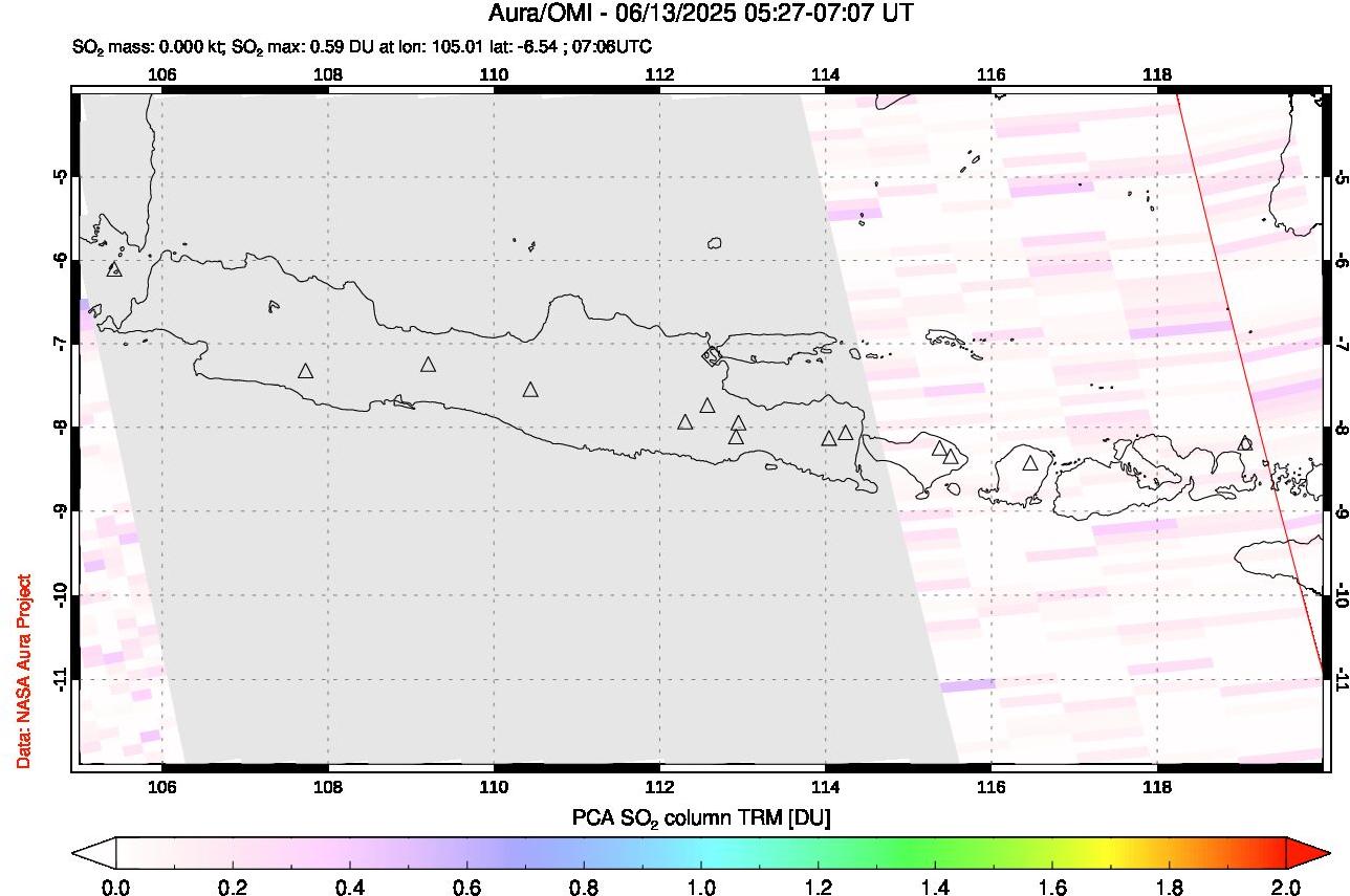 A sulfur dioxide image over Java, Indonesia on Jun 13, 2025.