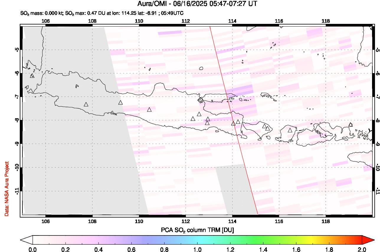 A sulfur dioxide image over Java, Indonesia on Jun 16, 2025.
