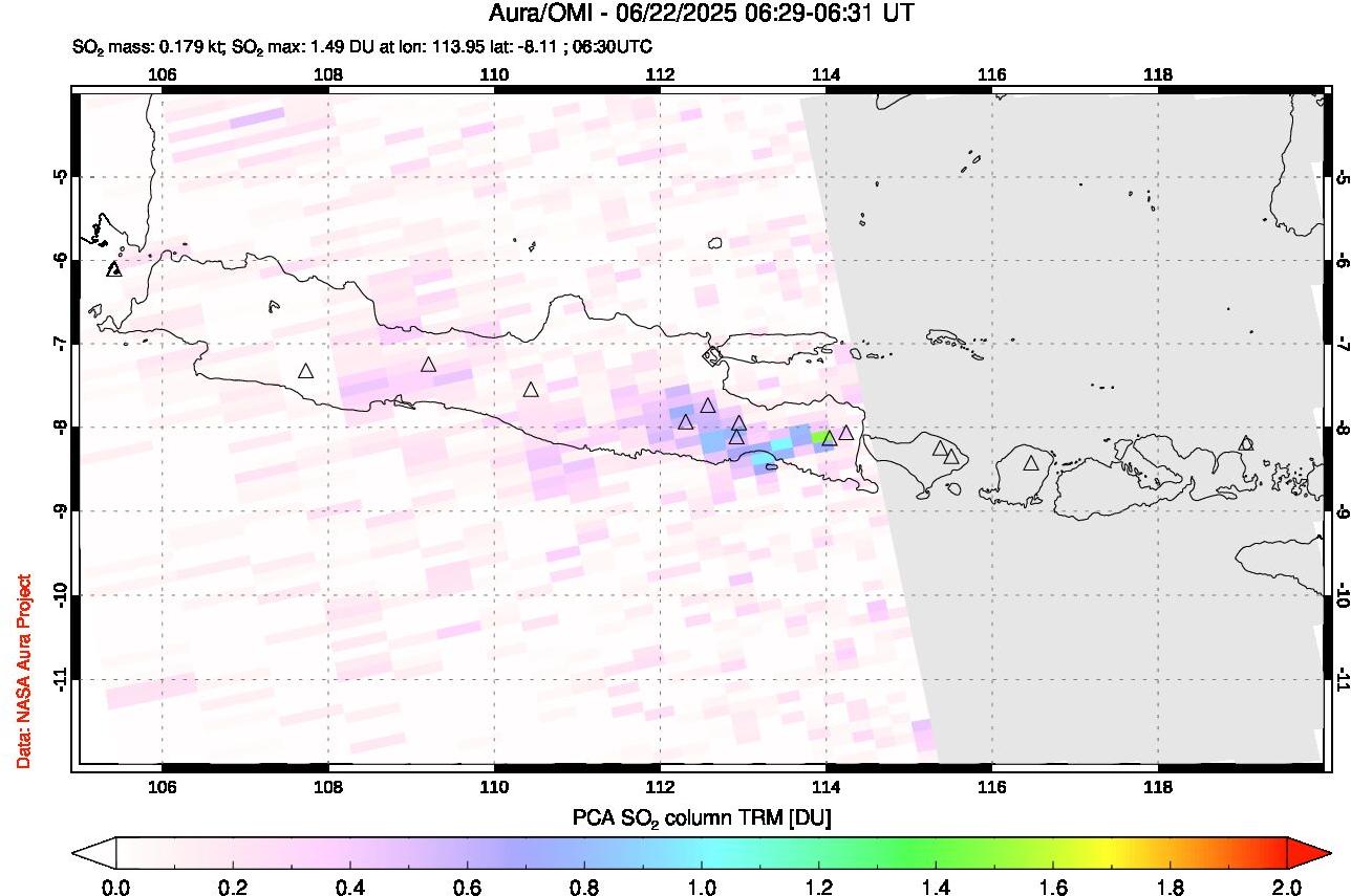 A sulfur dioxide image over Java, Indonesia on Jun 22, 2025.