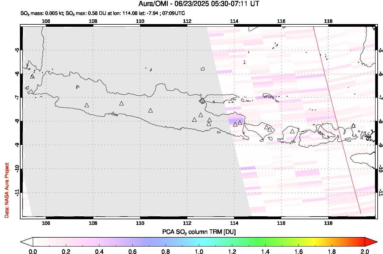 A sulfur dioxide image over Java, Indonesia on Jun 23, 2025.