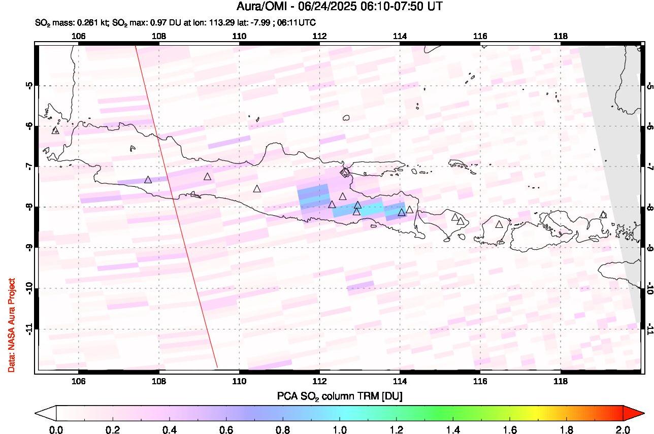 A sulfur dioxide image over Java, Indonesia on Jun 24, 2025.