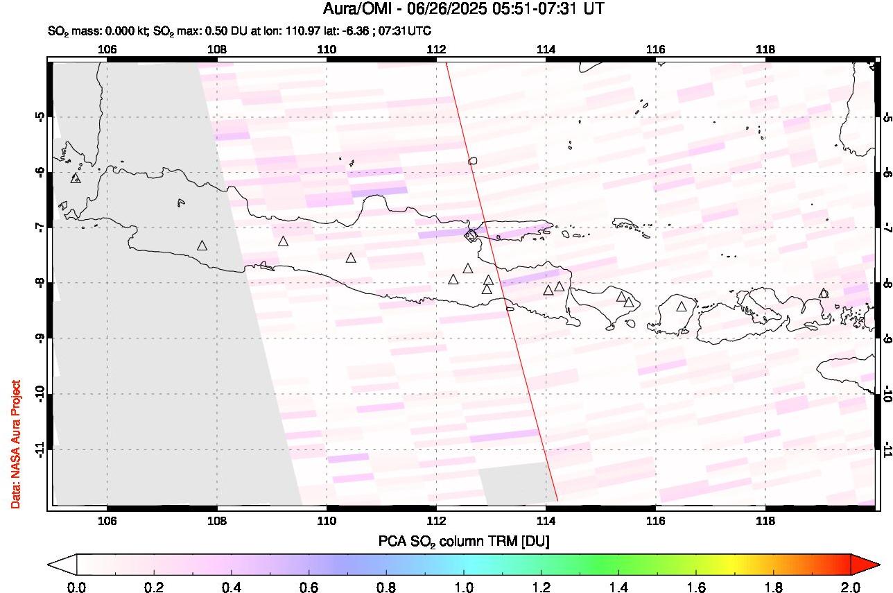A sulfur dioxide image over Java, Indonesia on Jun 26, 2025.