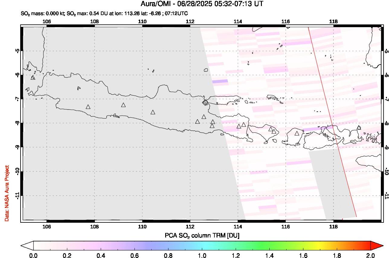 A sulfur dioxide image over Java, Indonesia on Jun 28, 2025.