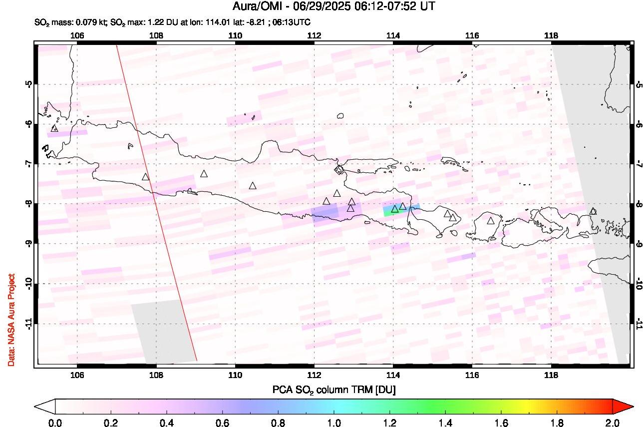 A sulfur dioxide image over Java, Indonesia on Jun 29, 2025.
