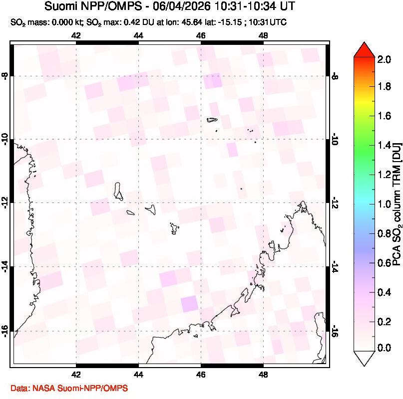 A sulfur dioxide image over Comoro Islands on Jun 04, 2026.