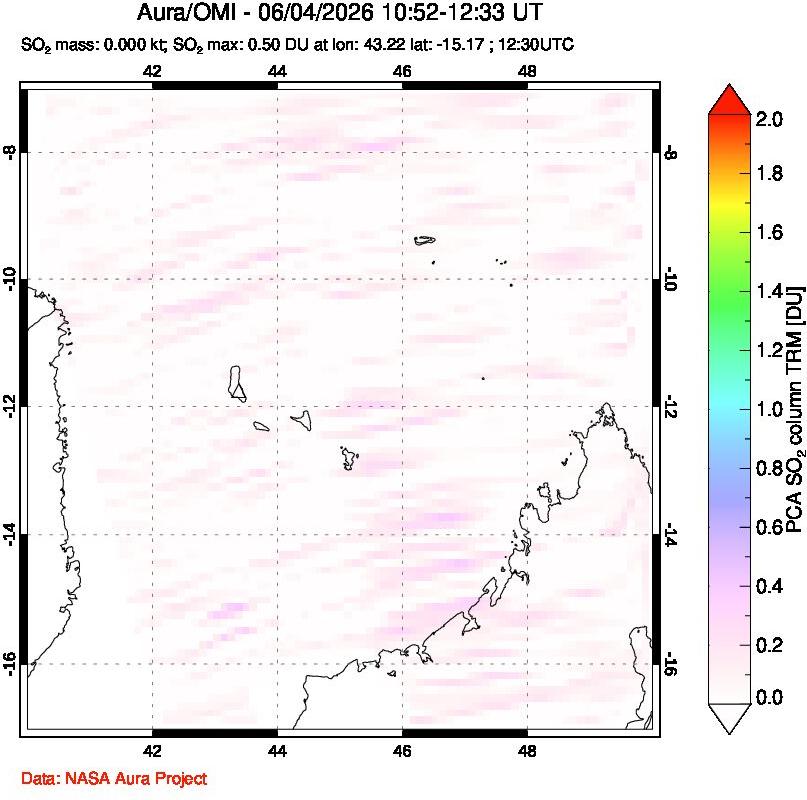 A sulfur dioxide image over Comoro Islands on Jun 04, 2026.