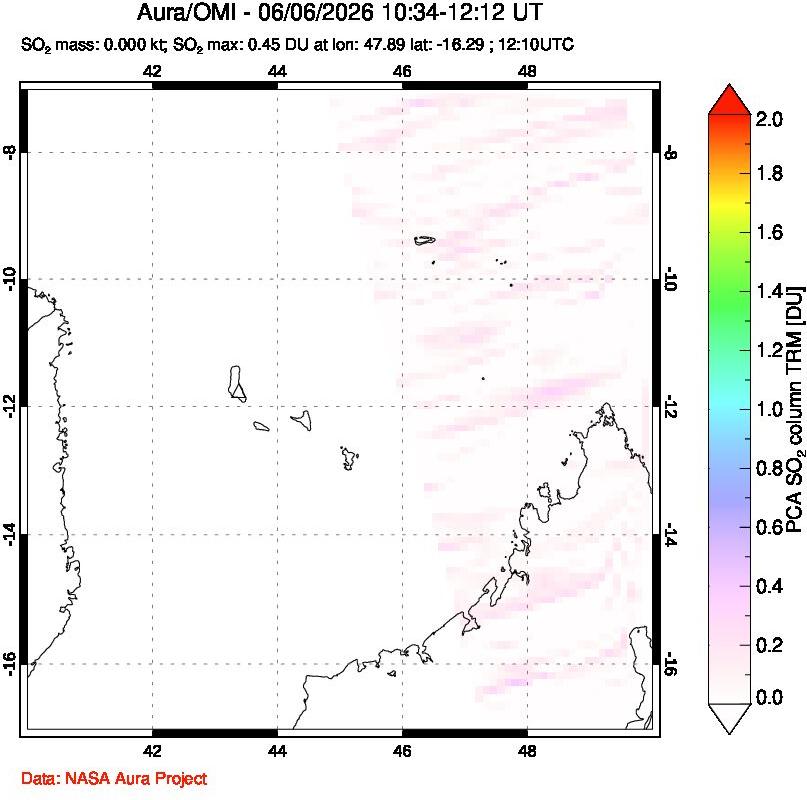 A sulfur dioxide image over Comoro Islands on Jun 06, 2026.