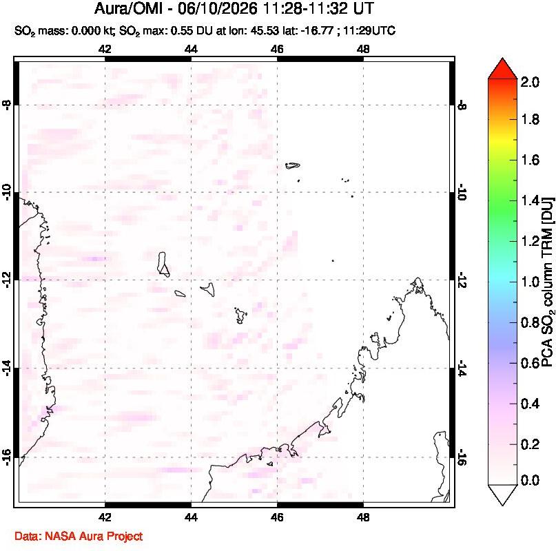 A sulfur dioxide image over Comoro Islands on Jun 10, 2026.