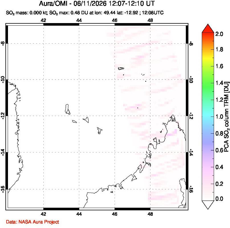 A sulfur dioxide image over Comoro Islands on Jun 11, 2026.