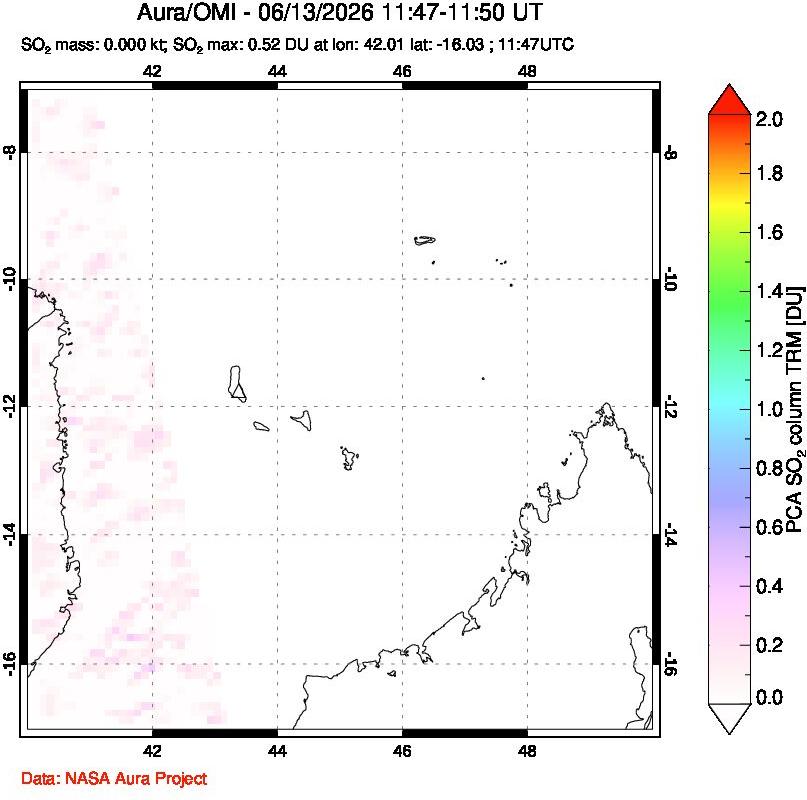 A sulfur dioxide image over Comoro Islands on Jun 13, 2026.