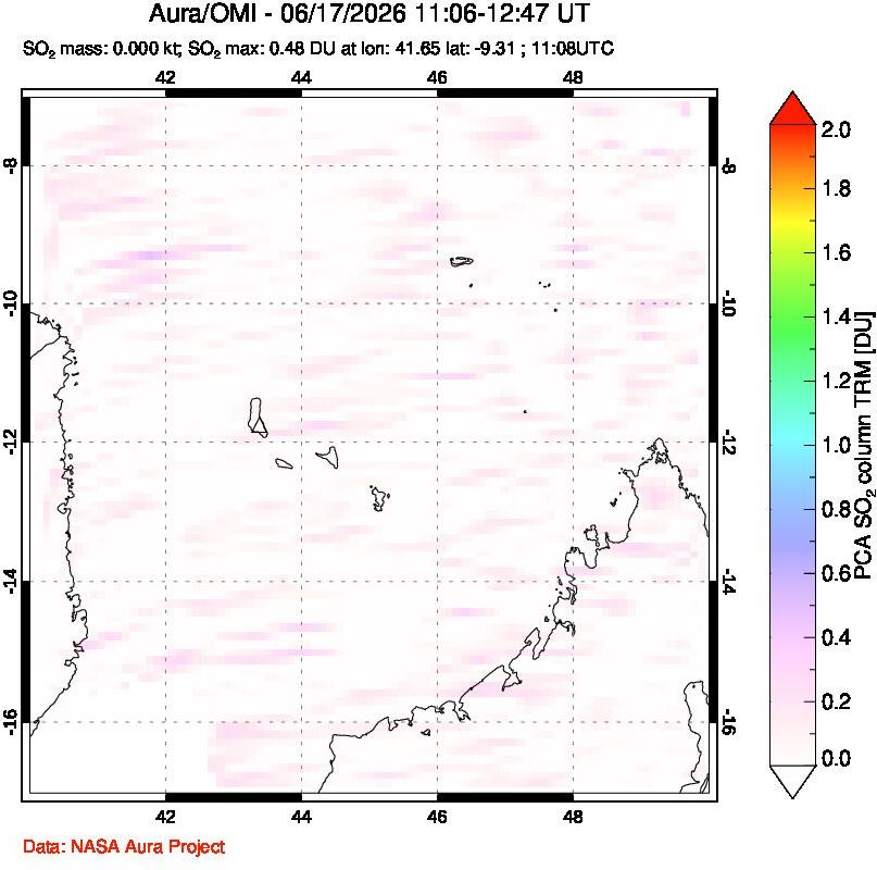 A sulfur dioxide image over Comoro Islands on Jun 17, 2026.