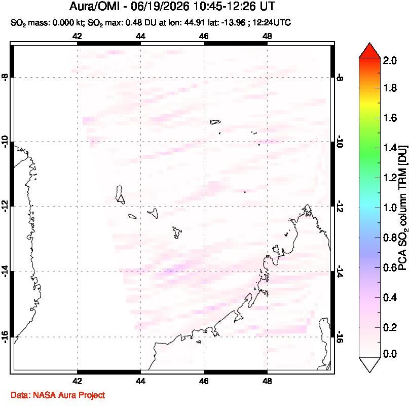 A sulfur dioxide image over Comoro Islands on Jun 19, 2026.