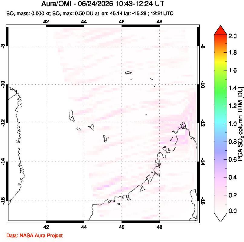 A sulfur dioxide image over Comoro Islands on Jun 24, 2026.