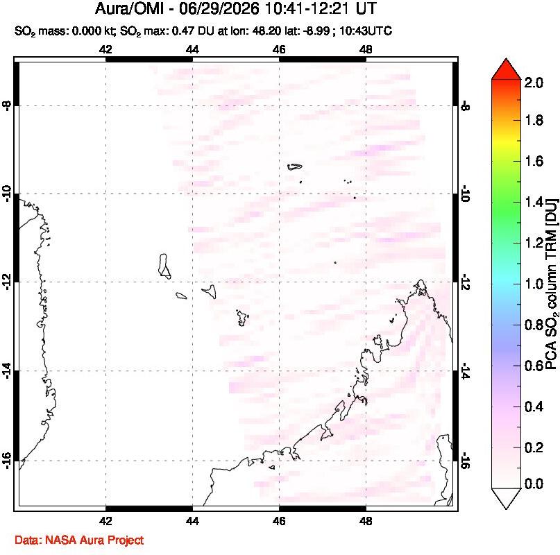 A sulfur dioxide image over Comoro Islands on Jun 29, 2026.
