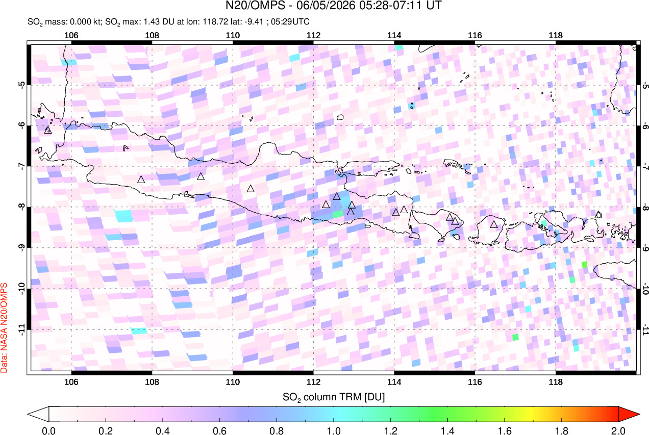 A sulfur dioxide image over Java, Indonesia on Jun 05, 2026.