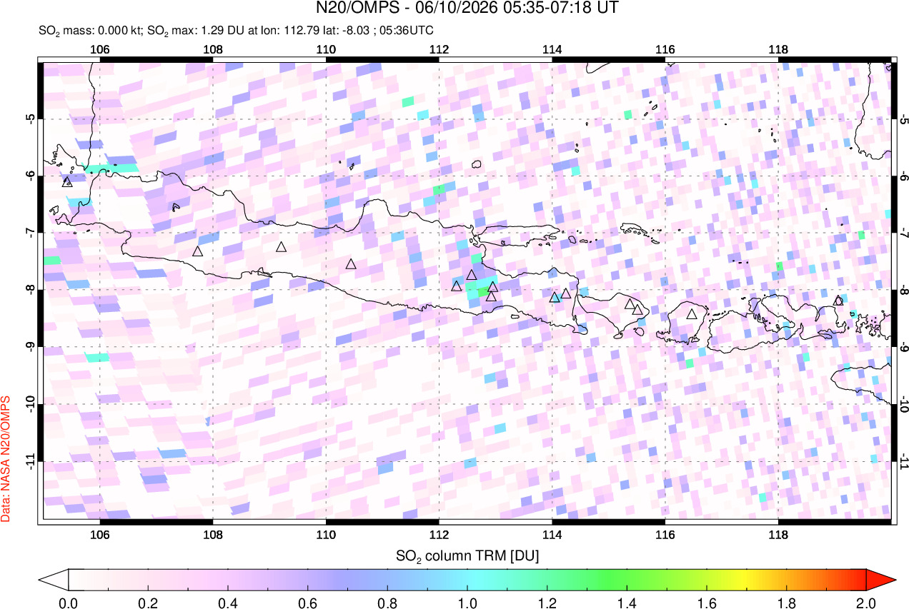 A sulfur dioxide image over Java, Indonesia on Jun 10, 2026.